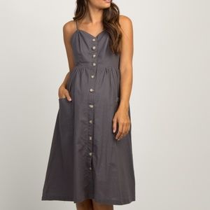 PINKBLUSH Charcoal Grey Maternity Midi Dress Small